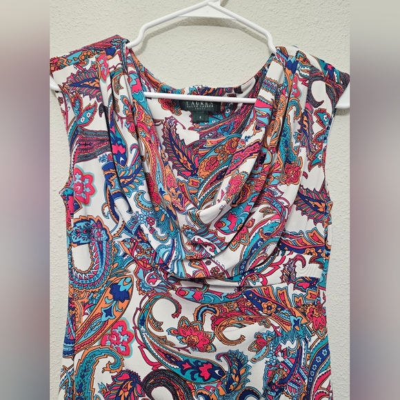 Lauren ralph lauren 6 sleeveless paisley floral sheath cowl neck midi dress - Picture 3 of 7